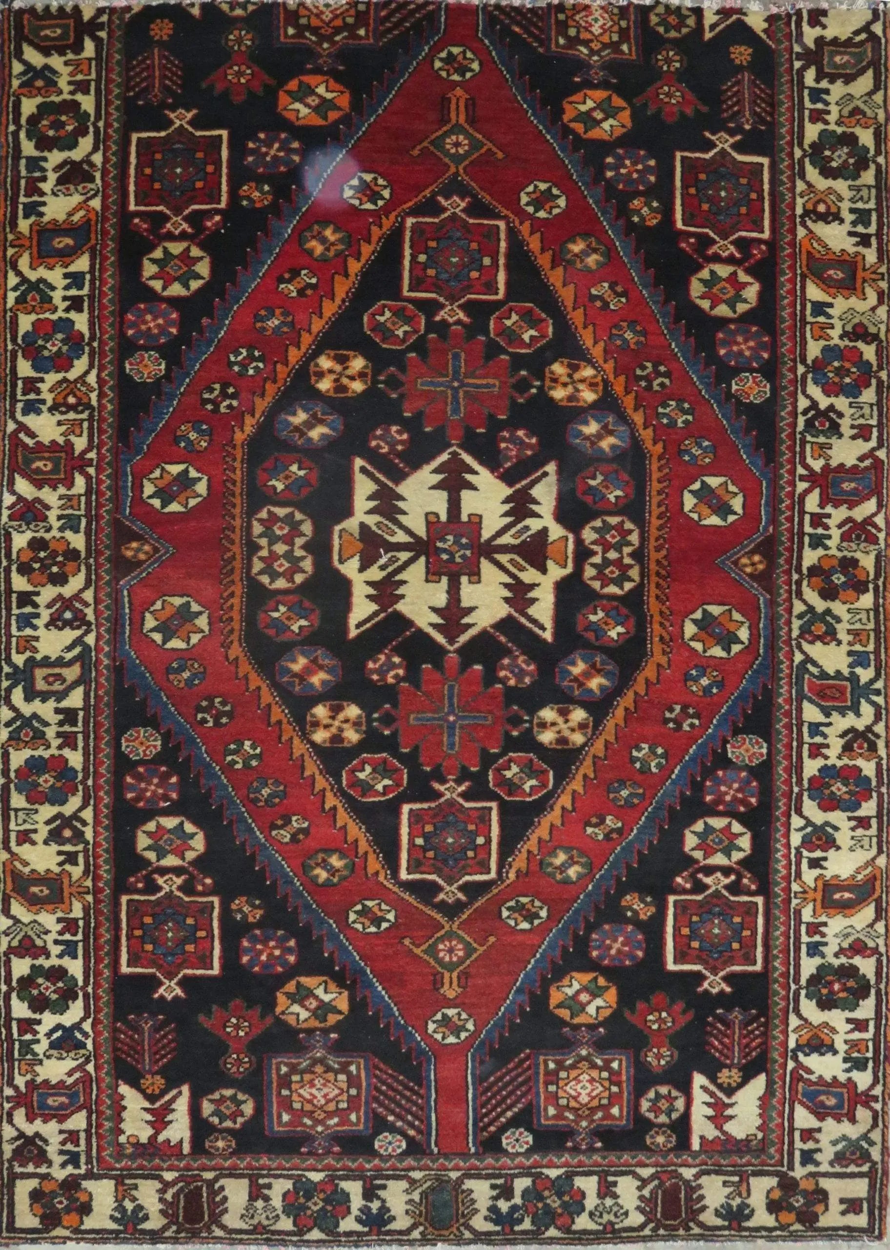One Of The Kind Hand-Knotted Persian Wool Rug _ Luxurious Vintage Design, 5'4" x 3'9", Artisan Crafted